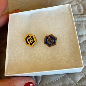 Beautiful unique Tory Burch navy and gold stud earrings excellent condition